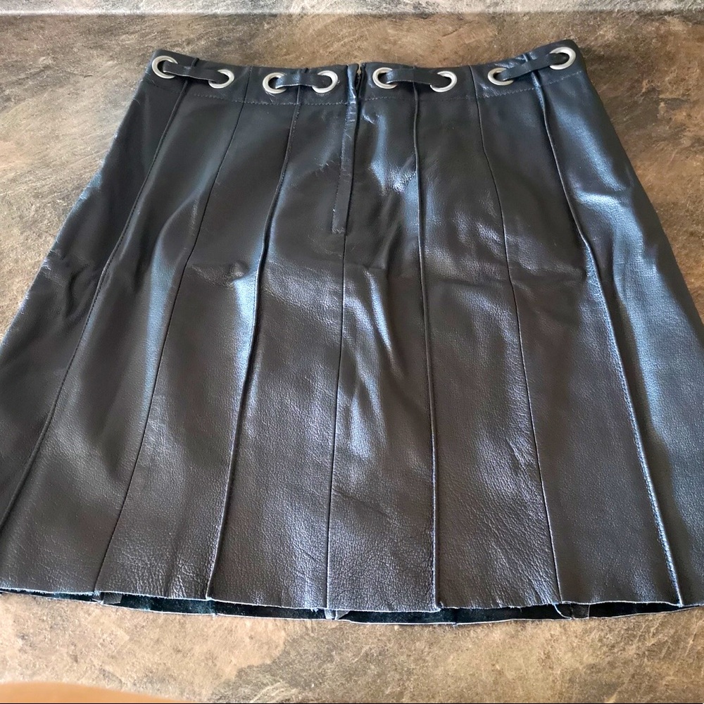 SPANNER Black Faux Leather Mini Skirt with Grommet Waist